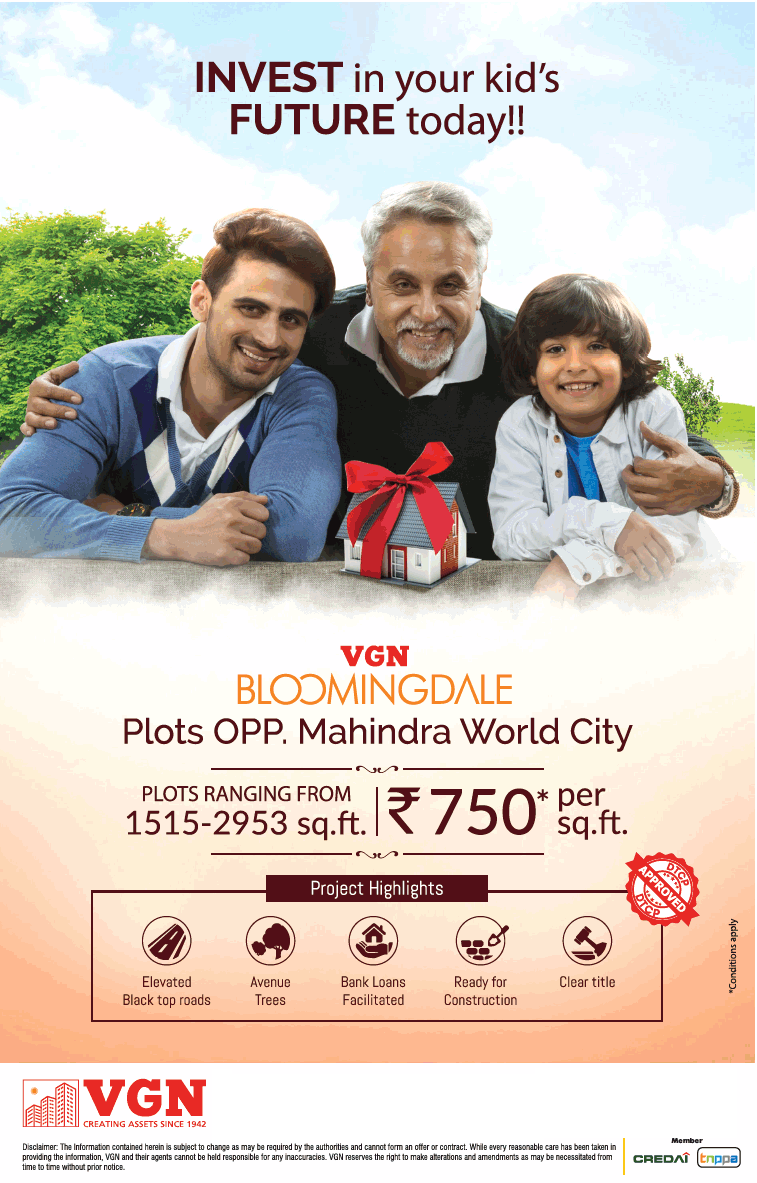 Invest in your kid's future today at VGN Bloomingdale in Chennai